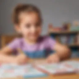 Engaged child using flash cards for math