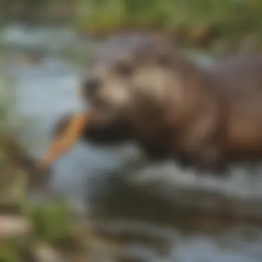 Adolescent Otter Hunting for Food in River