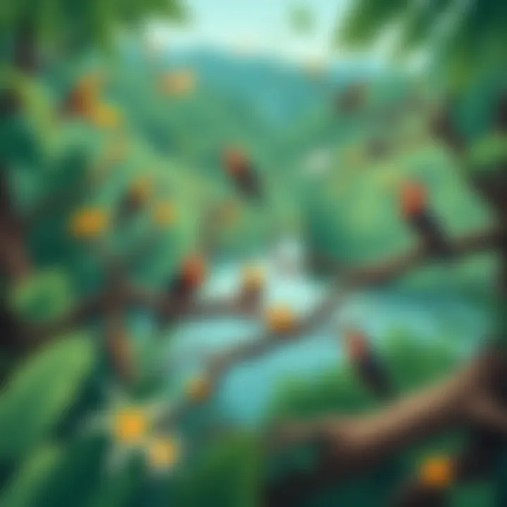 Diverse wildlife inhabiting the Amazon rainforest