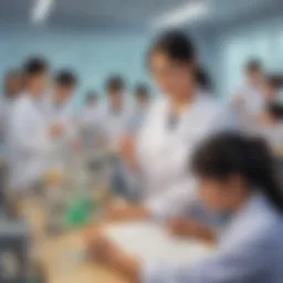 A classroom setting with students engaged in a science experiment