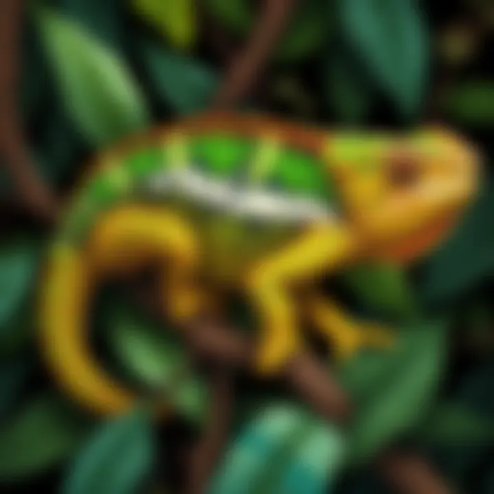 A chameleon blending into its surroundings, demonstrating camouflage techniques