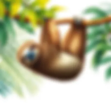 A sloth hanging effortlessly from a branch, illustrating its slow lifestyle
