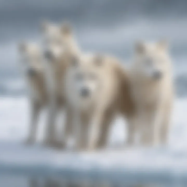 Arctic wolf pack in icy terrain