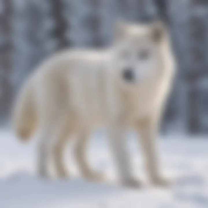 Arctic wolf pup learning to survive in cold climate