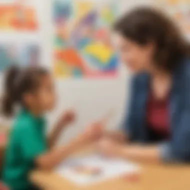 Evaluating Creativity Through Feedback Teacher assessing children's artwork with feedback