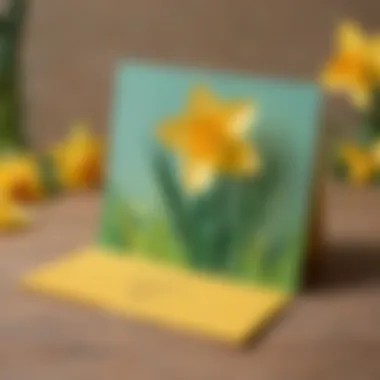 Artistic Display of a Daffodil Pop-Up Card A beautifully crafted daffodil pop-up card displayed in an artistic setting.