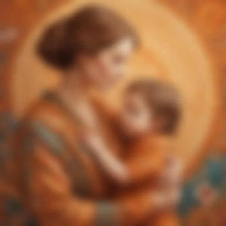 Artistic depiction of motherhood through intricate patterns and warm tones