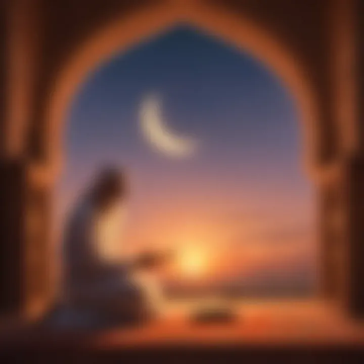 Artistic depiction of spiritual connection through dua at dawn in Ramadan
