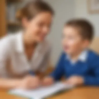 Illustration of a child engaged in speech therapy with an audiologist