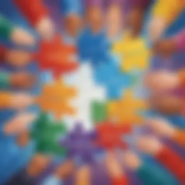 Unity in Diversity Illustration of a diverse group of individuals with puzzle pieces forming the word 'autism'