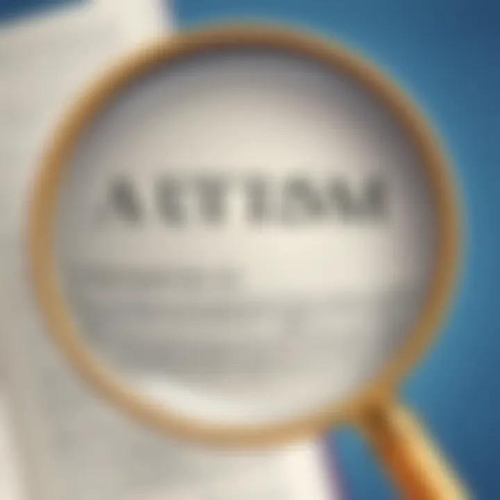 Illustration of a magnifying glass focusing on the word 'autism' in bold letters