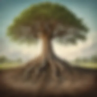 Illustration of a tree with roots spreading out and branches reaching upward, symbolizing growth and development in autism awareness