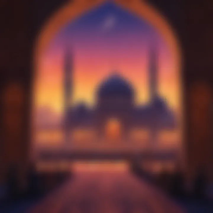 Beautiful mosque silhouette symbolizing the start of fasting in Ramadan