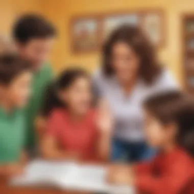 Interactive Spanish Practice with Language Tutor Playful kids practicing Spanish phrases with a language tutor