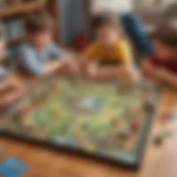 A vibrant board game setup with children engaged in play.
