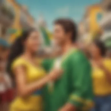 Harmonious Blend of Culture and Greetings in Brazil Brazilian Cultural Symbols intertwined with Greeting Gestures