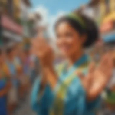 Vibrant Cultural Mural Reflecting Traditional Greetings Brazilian Street Art Mural depicting Traditional Greeting Gesture