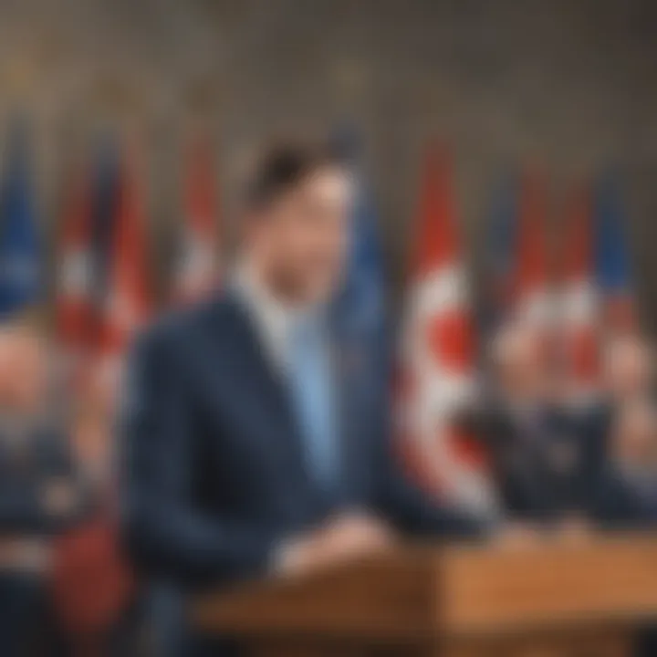 Illustration showcasing the Canadian Prime Minister addressing the nation