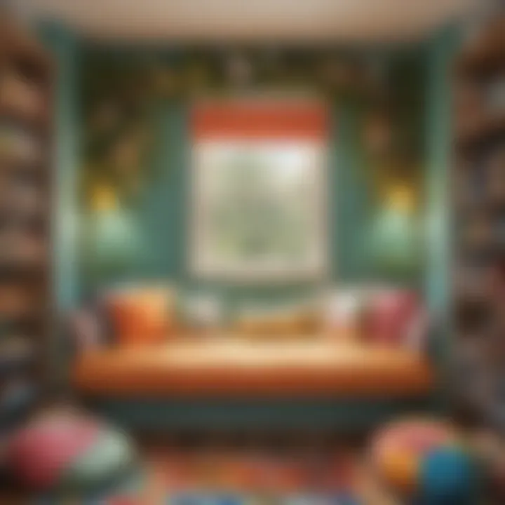 Colorful and inviting reading nook with plush seating