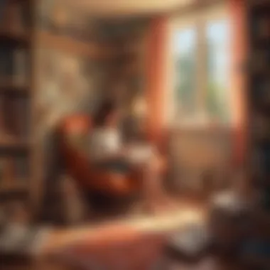 Young girl immersed in reading at a cozy corner