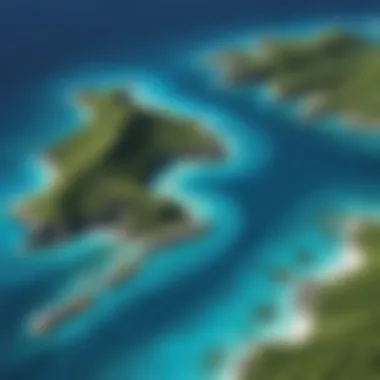 Aerial view of Caribbean islands with crystal-clear turquoise waters