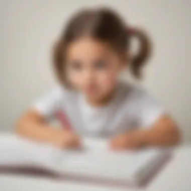 Child drawing in a blank book with lines