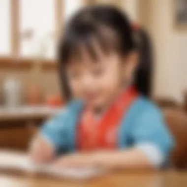 Child Engaged in a Chinese Learning Activity A child happily participating in a Chinese language activity