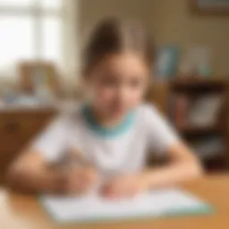 Illustration showing a child using flashcards to learn spelling words