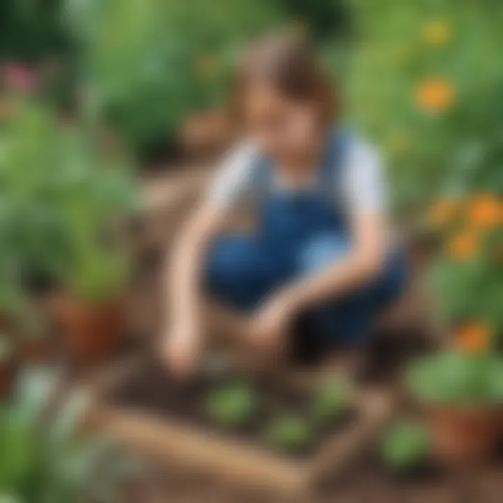 Child planting seeds in a garden