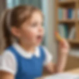 Child practicing pronunciation during speech therapy