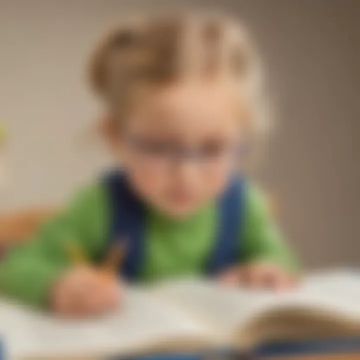 Child reading from a lined blank book