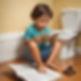 Illustration depicting a child reading a social story on poop issues