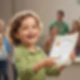 Joyful Recognition Illustration of a child happily receiving a certificate of appreciation