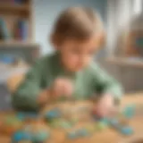 Young child solving 12-piece jigsaw puzzle