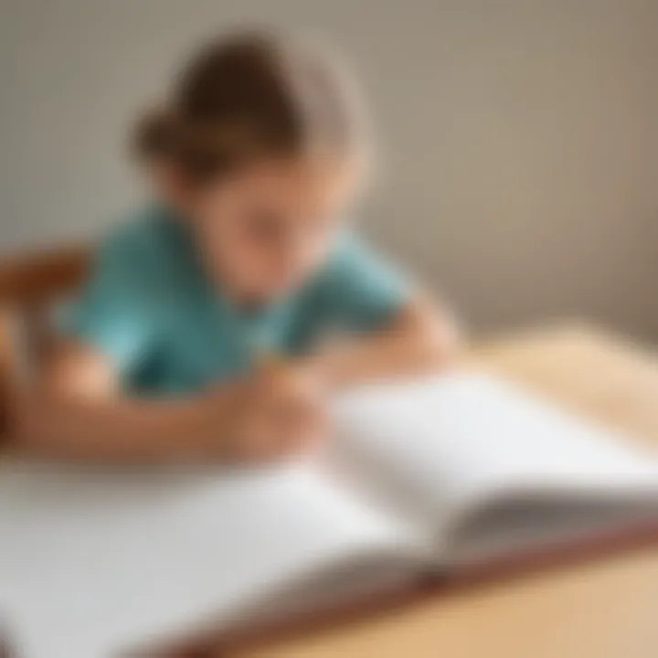 Child writing in a lined blank book