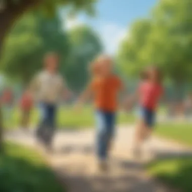 Children playing tag in the park