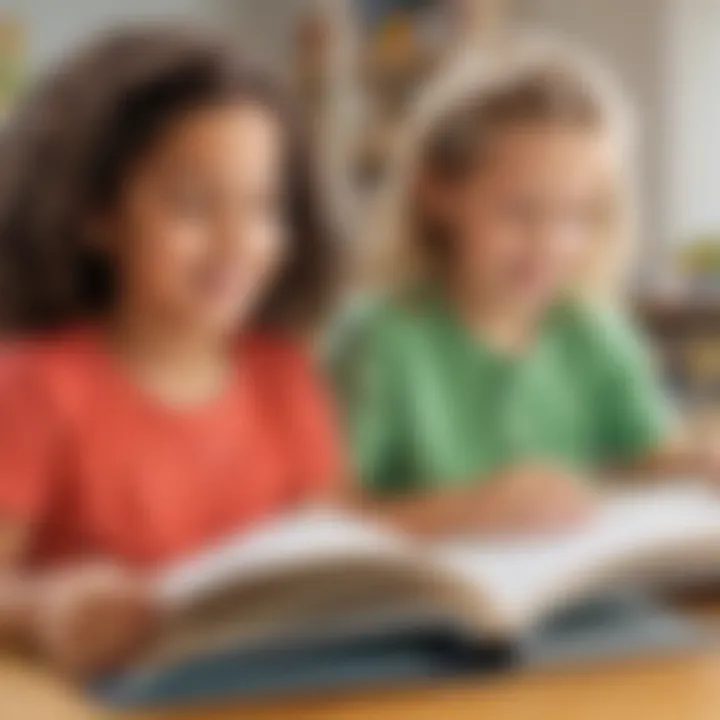 Illustration of children engaged in reading activities with decodable words