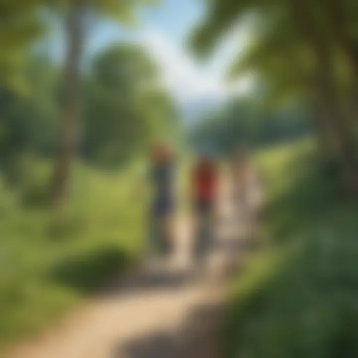 Children riding bicycles along a scenic trail