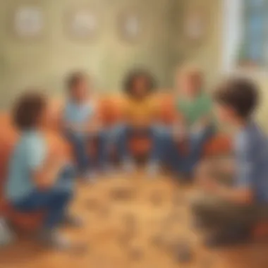 Group Therapy Approach Illustration portraying a group of children engaged in a social story session