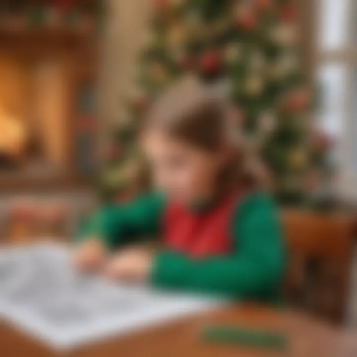 A child immersed in coloring a detailed Christmas scene, showcasing creativity and focus.