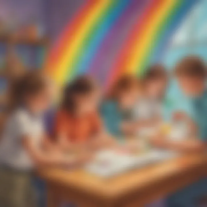 Children observing color transformation in a science experiment.
