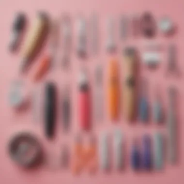Essential Grooming Tools for Bunny Care A selection of professional grooming tools arranged neatly, including nail clippers and a nail file.
