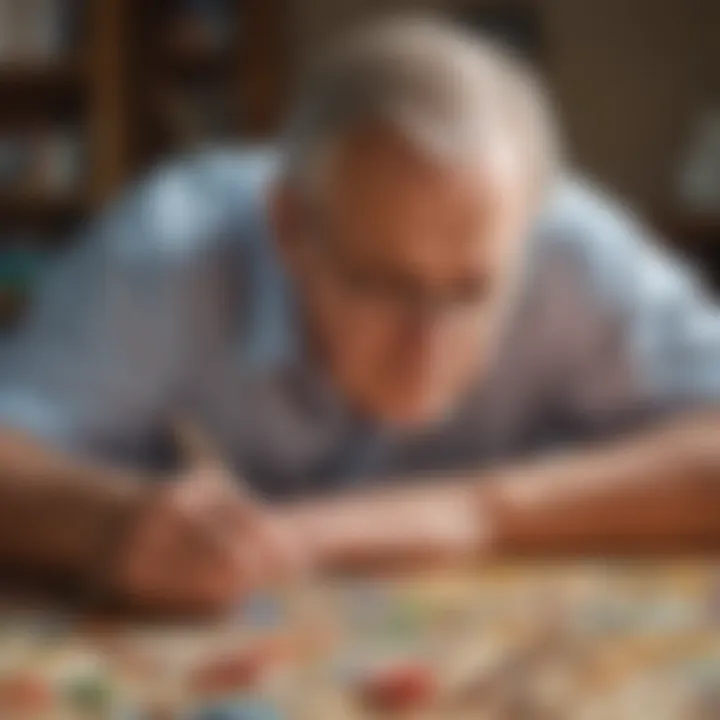 Close-Up of Father Concentrating on Challenging Puzzle