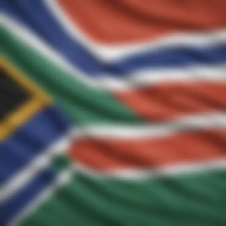 Close-up of the South African flag showcasing its vibrant colors