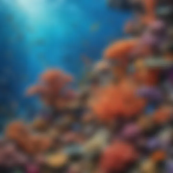 Colorful coral reef teeming with marine life