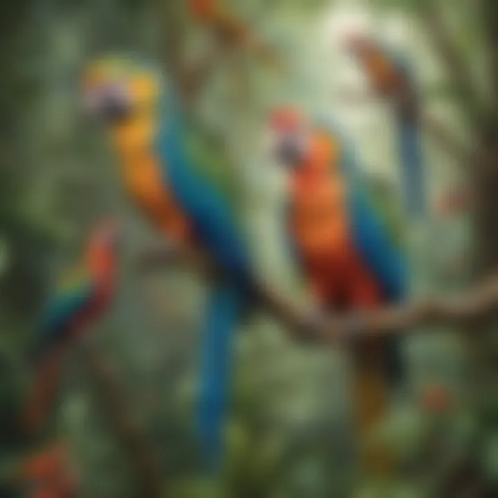 Colorful Parrots in Tropical Rainforest