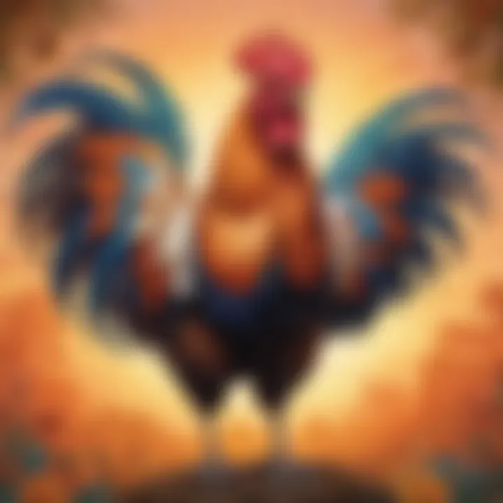 Colorful Rooster Crowing at Sunrise