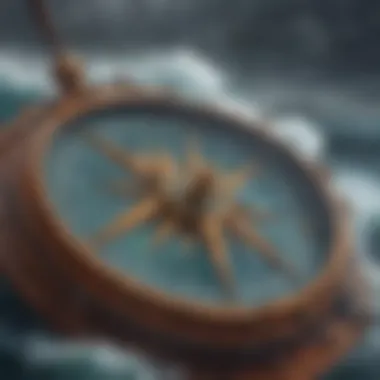 Illustration of a compass guiding a ship through stormy seas