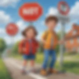Creative illustration of a comma as a road sign guiding young learners