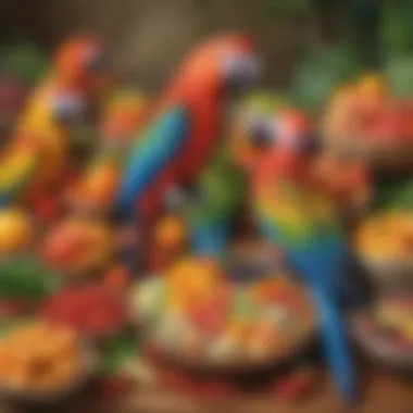 A colorful array of macaw-friendly foods
